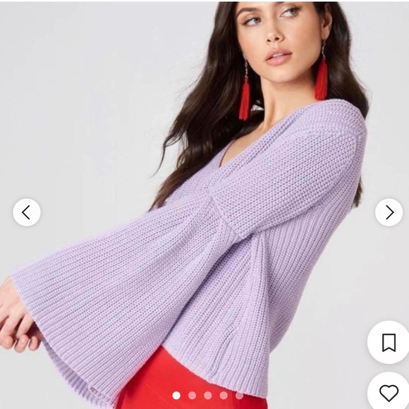 Free people lilac bell sleeve v neck crochet top - Picture 2 of 6